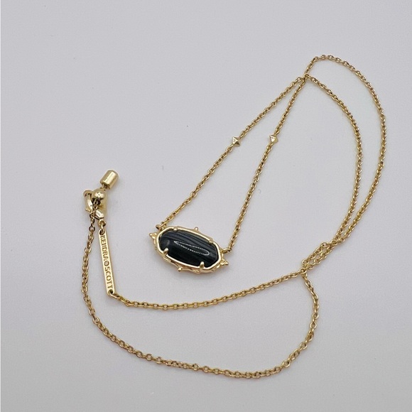 Kendra Scott Gold Tone Baroque Ella Pendant With Black Banded Agate Necklace - Picture 4 of 7